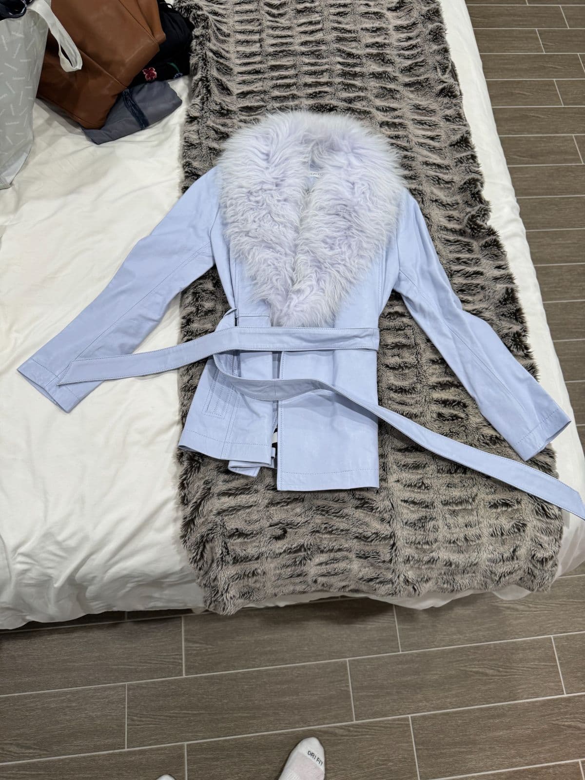 Saks Potts Fox Fur Collar Leather Wrap Jacket NWT Limited