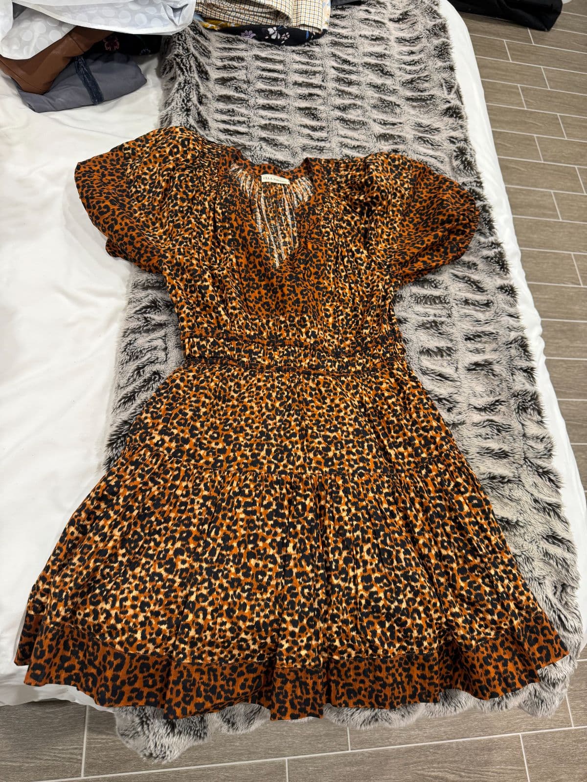 Ulla Johnson Leopard Print Tiered Flutter Sleeve Mini Dress