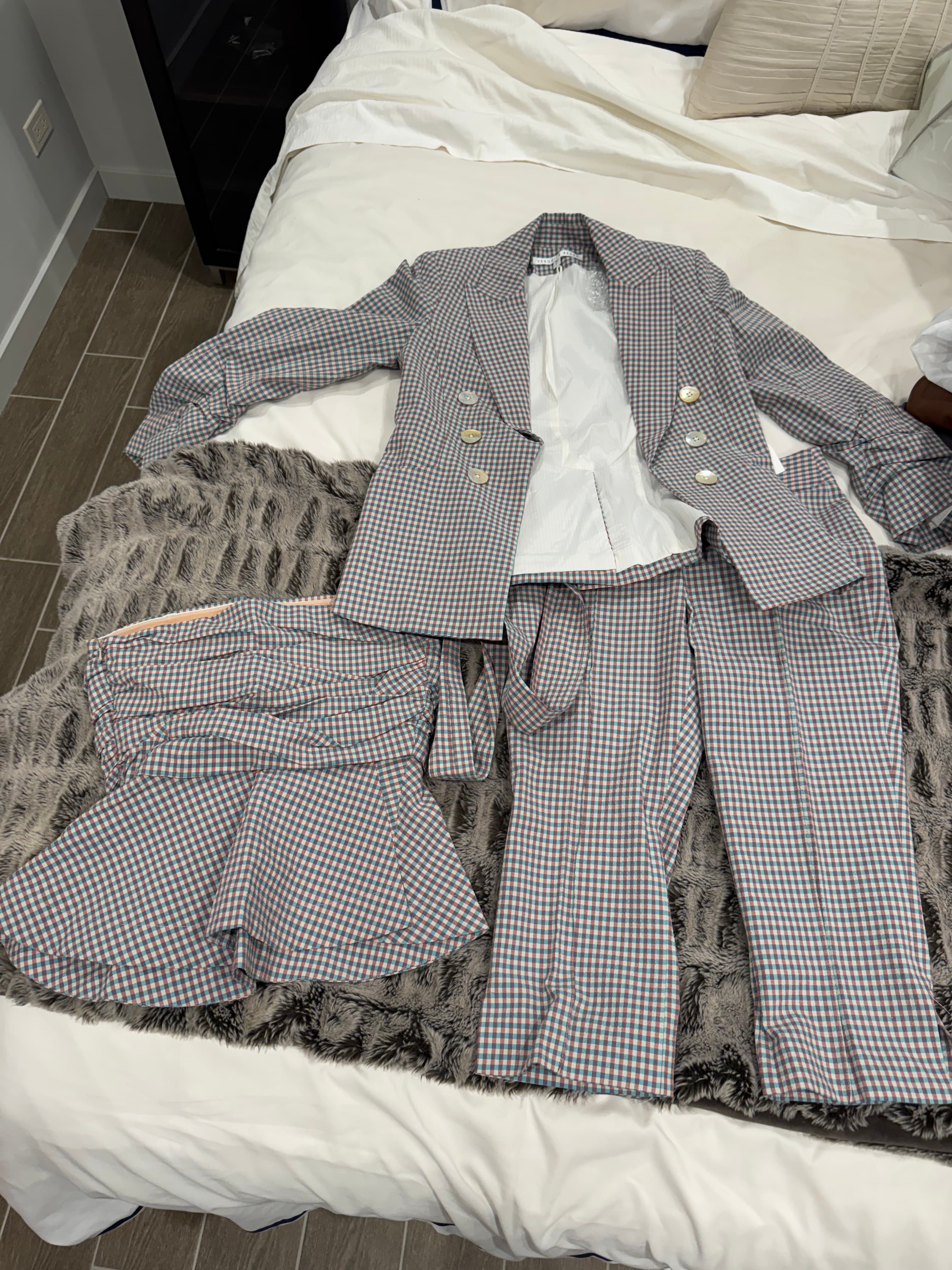 Veronica Beard 3-Piece Gingham Set Blazer Pants Skirt Sz 2