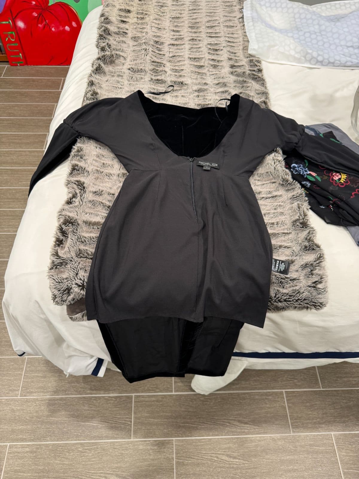 Rachel Zoe Black Long Sleeve V-Neck Zip Mini Dress