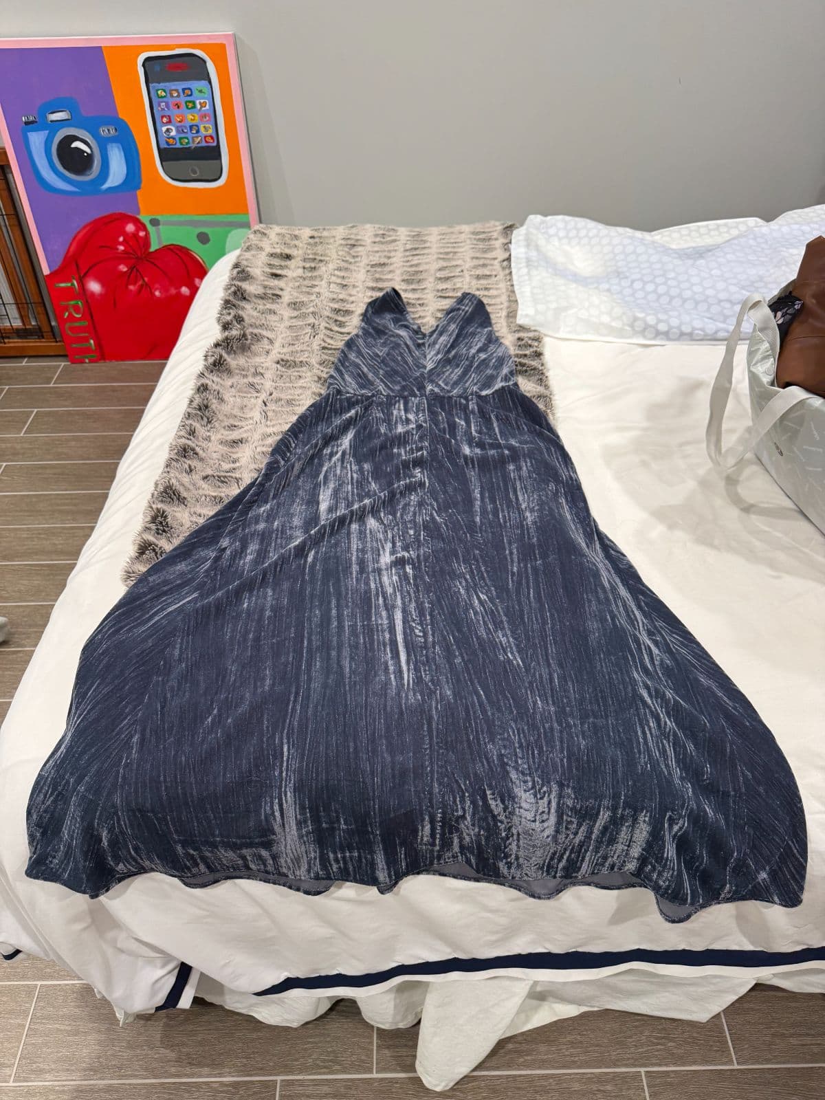 Vince Crushed Velvet Halter Slip Dress Size 6 Navy Blue