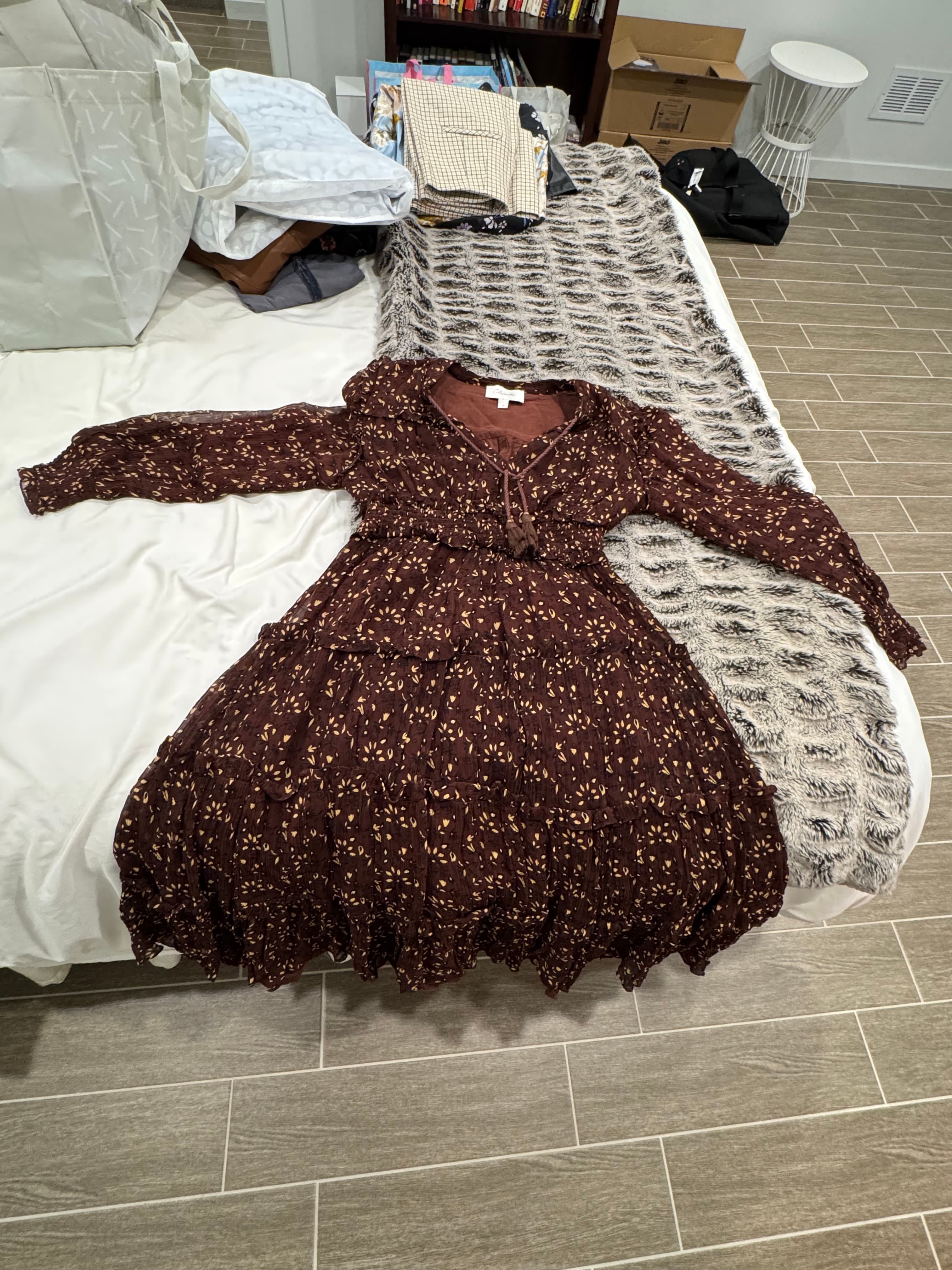 Cleobella Floral Tiered Long Sleeve Mini Dress Size S