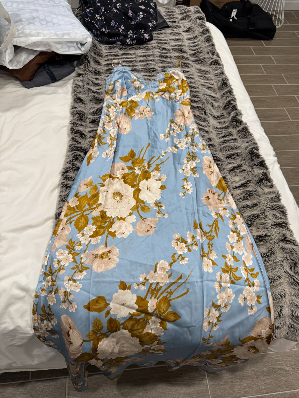 Reformation Floral Maxi Dress Blue NWT Lace Trim Spaghetti Strap